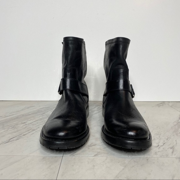 Frye Natalie Engineer Black Short Leather Boot 7 - Picture 2 of 15
